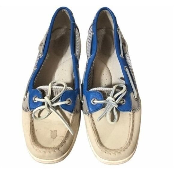 Sperry Topsider Mesh Side Leather Boat Shoe with Bright Blue Detail 8 - Picture 1 of 6